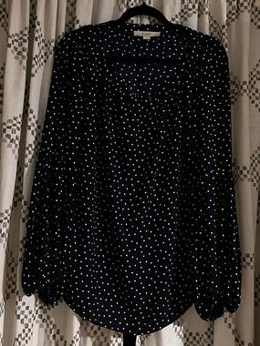LOFT Black Polka Dot Long-Sleeve Blouse